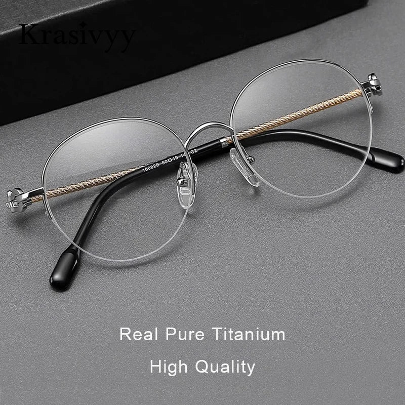 Krasivyy Unisex Semi Rim Round Titanium Prescription Eyeglasses KR682B - view 2