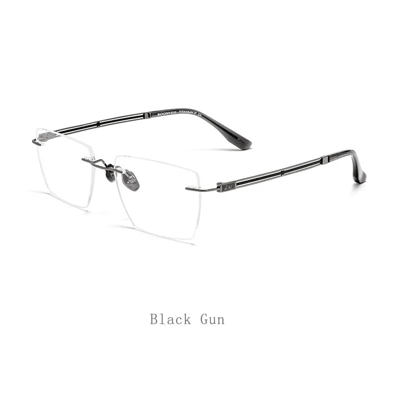 Hdcrafter Unisex Rimless Square Titanium Eyeglasses 6037 Rimless Hdcrafter Eyeglasses Black-Gun  