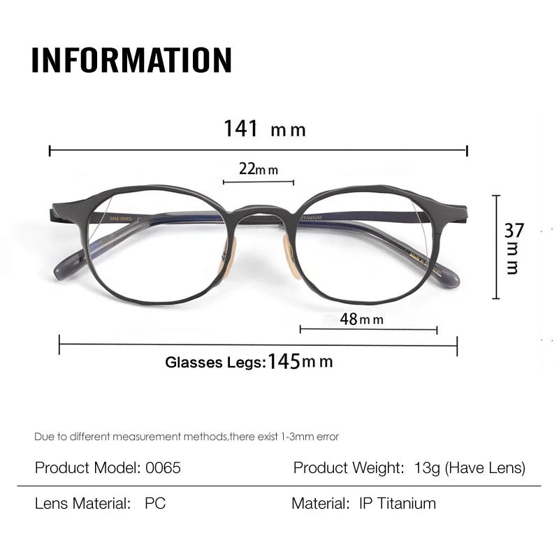 Muzz Unisex Full Rim Square Round Titanium Eyeglasses 87747