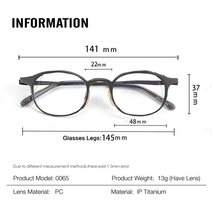 Muzz Unisex Full Rim Square Round Titanium Eyeglasses 87747