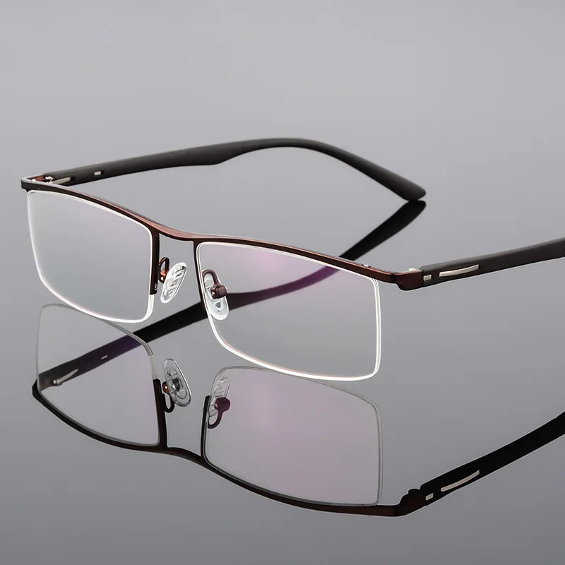 Hdcrafter Men's Semi Rim Square Brow Line Titanium Eyeglasses 48831
