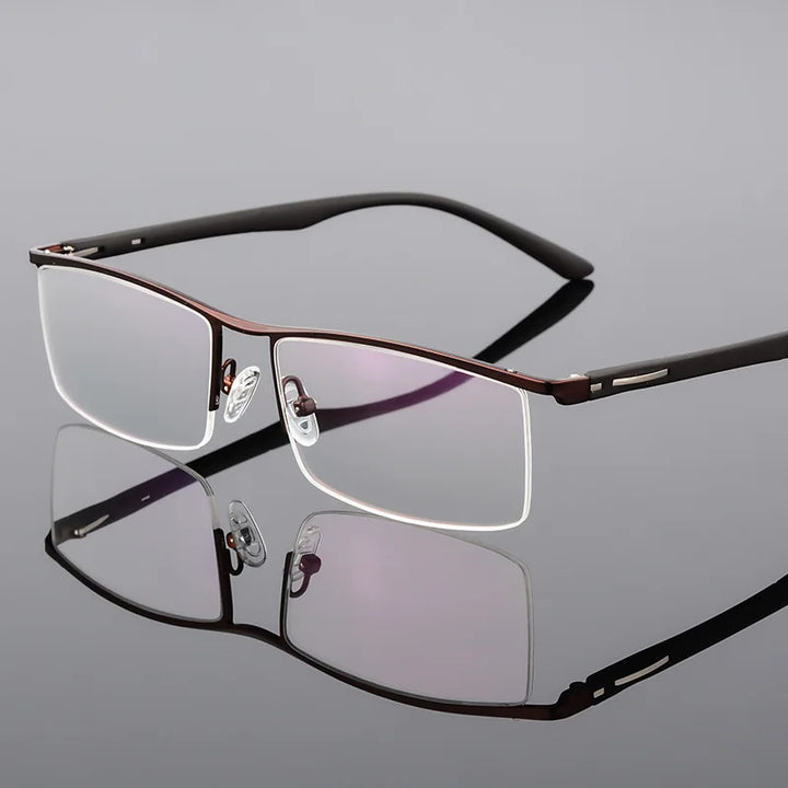 Hdcrafter Men's Semi Rim Square Brow Line Titanium Eyeglasses 48831