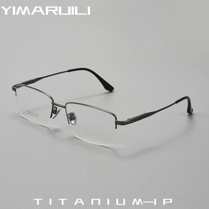 Yimaruili Men's Semi Rim Square Titanium Alloy Eyeglasses 80813