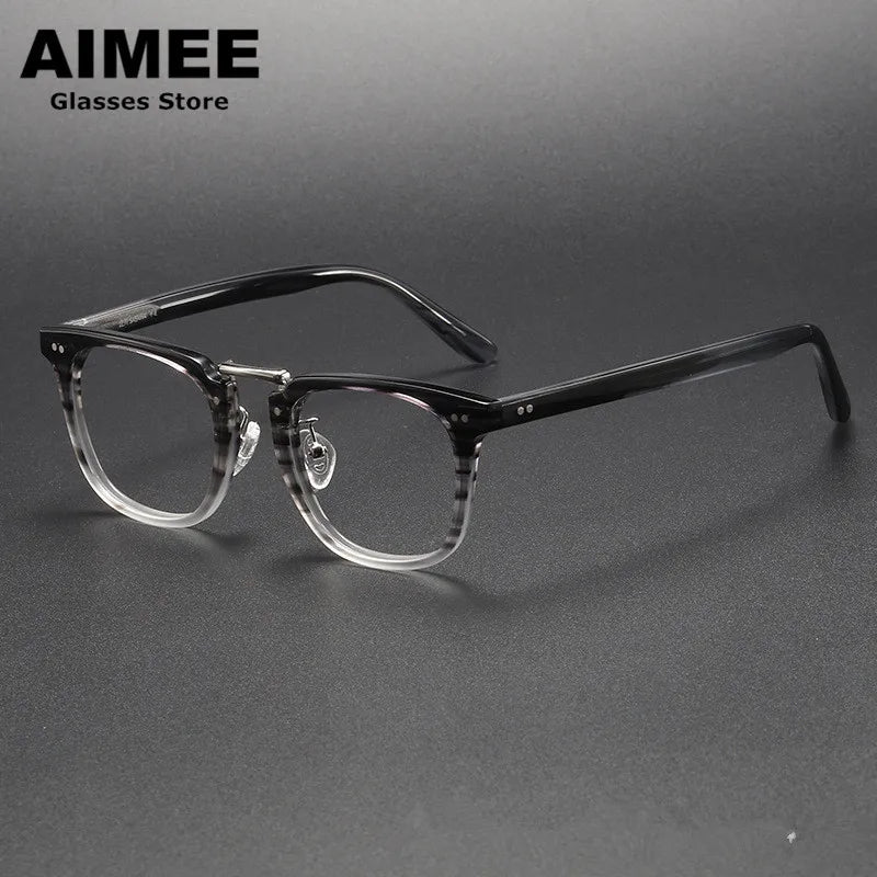 Aimee Unisex Full Rim Square Acetate Titanium Eyeglasses 8001 Full Rim Aimee Black-Stripes  