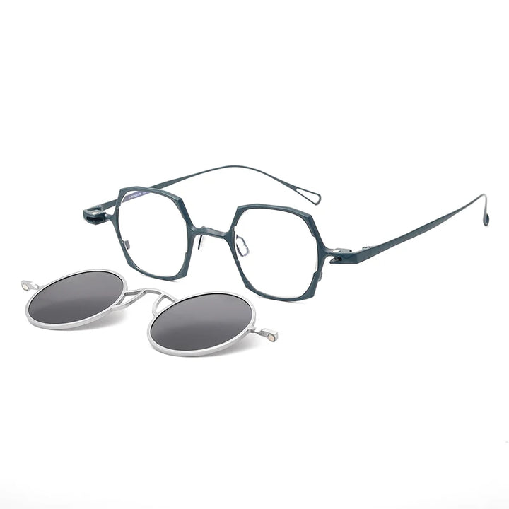 Aror Unisex Full Rim Polygon Titanium Eyeglasses Clip On Sunglasses 19214