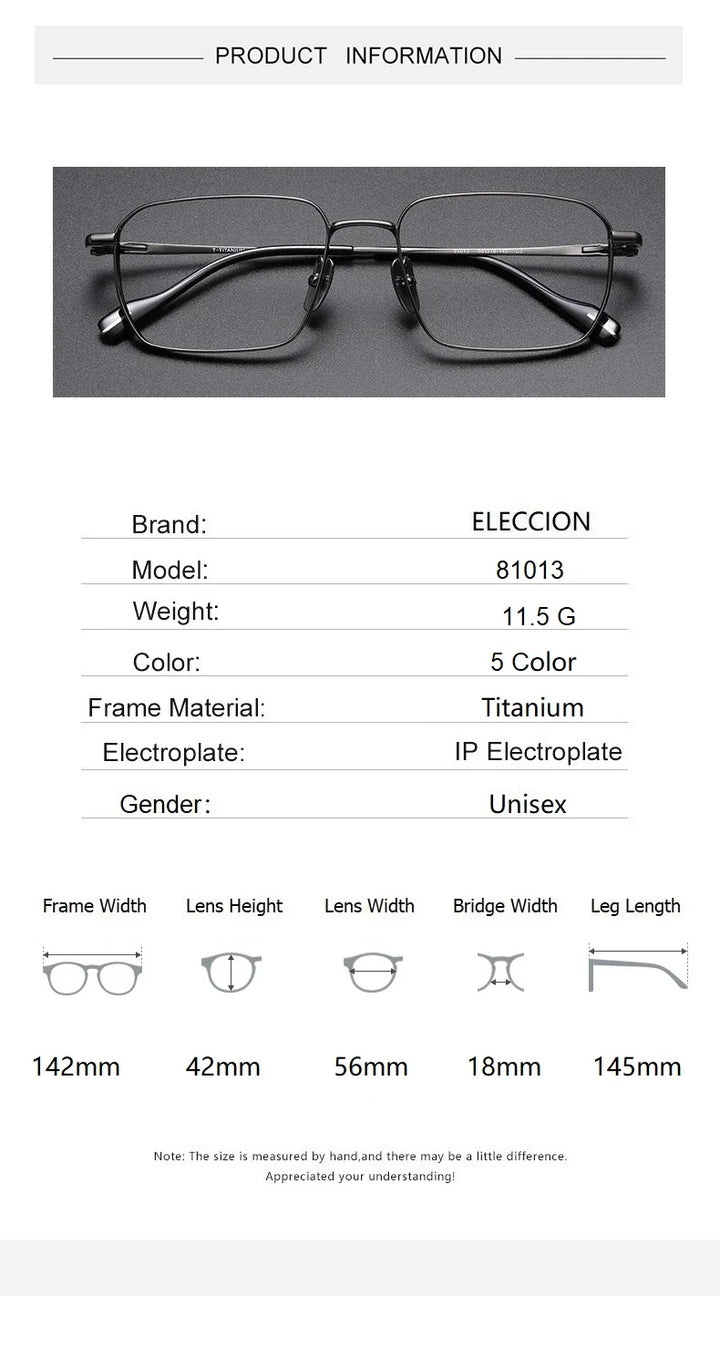 Eleccion Unisex Full Rim Square Titanium Eyeglasses 81013