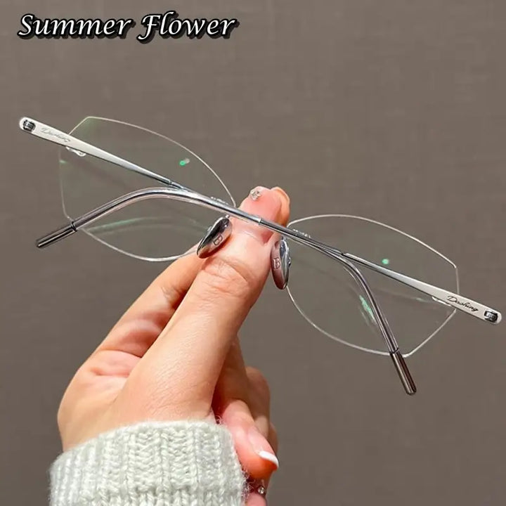 Summer Flower Women's Rimless Oval Cat Eye Titanium Eyeglasses 60254