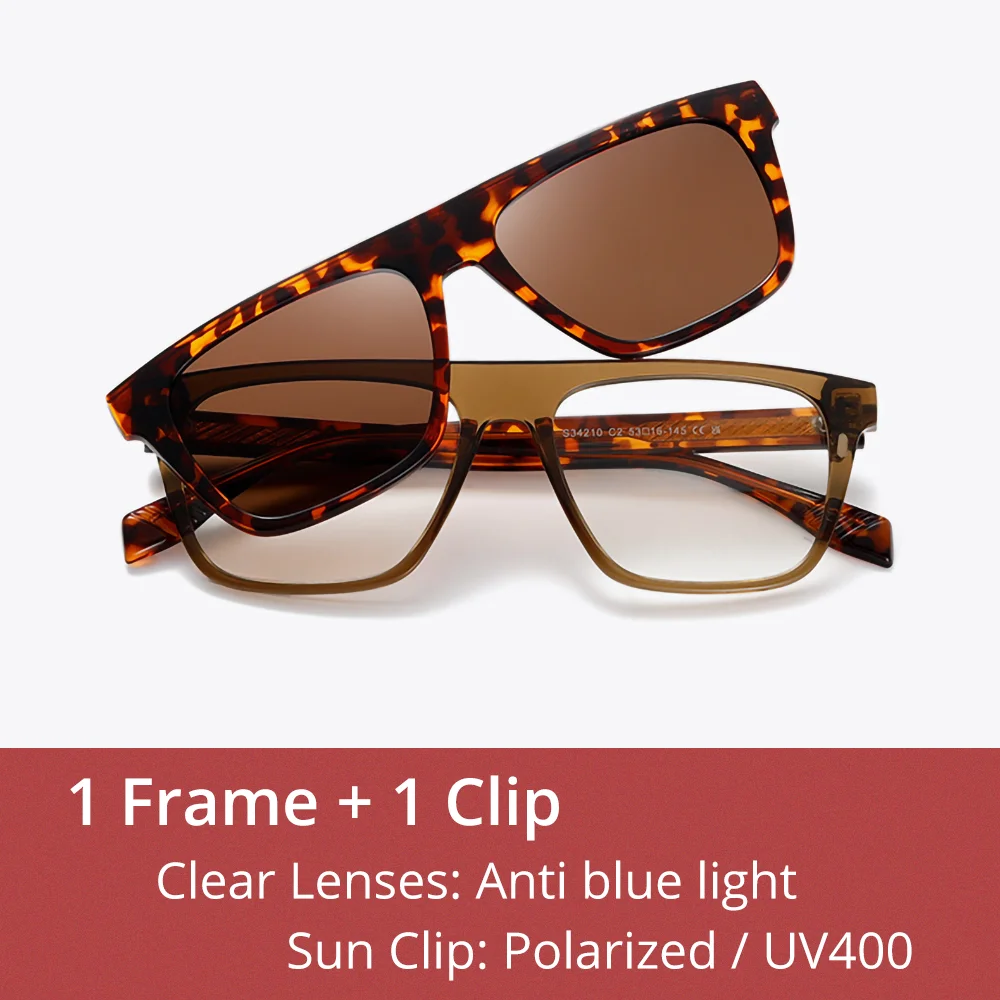 Ralferty Unisex Full Rim Square Acetate Eyeglasses Clip On Sunglasses 534210