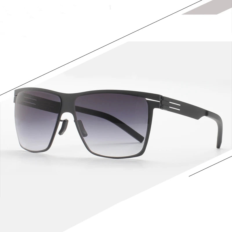 Black Mask Men's Big Square Stainless Steel Screwless Sunglasses 521461 Full Rim Black Mask   