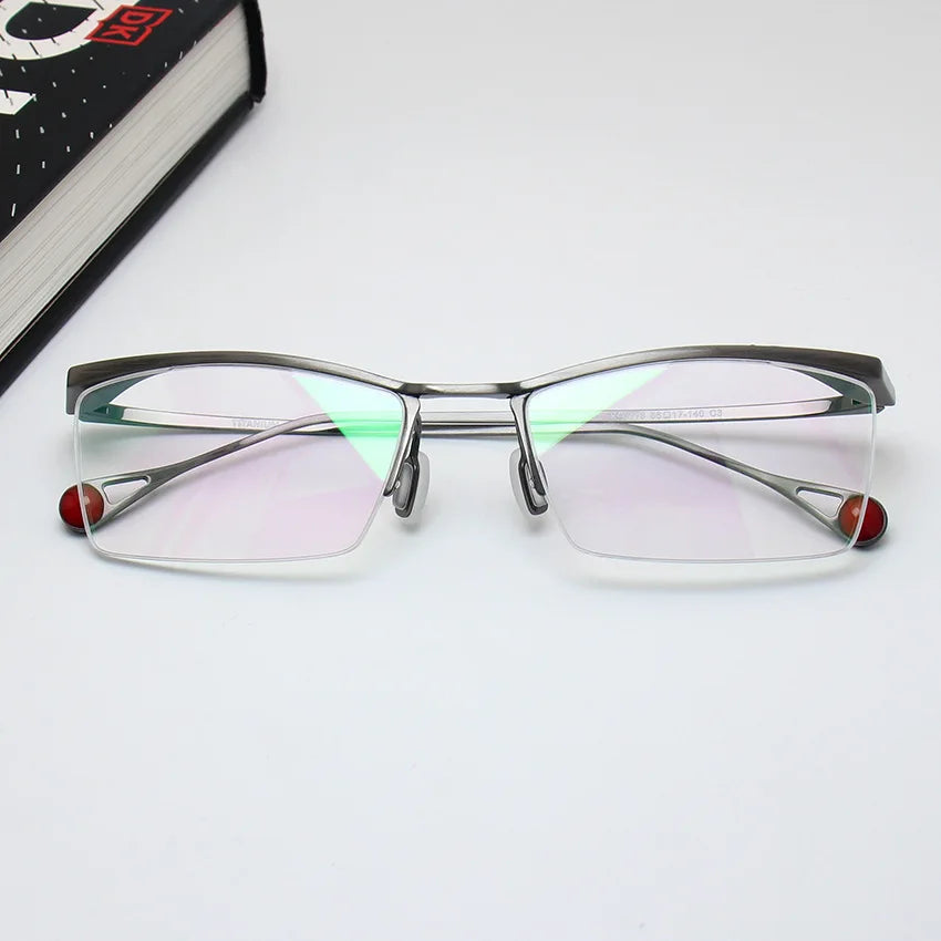 Black Mask Men's Semi Rim Square Brow Line Titanium Eyeglasses 195113