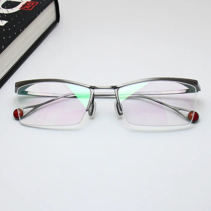 Black Mask Men's Semi Rim Square Brow Line Titanium Eyeglasses 195113