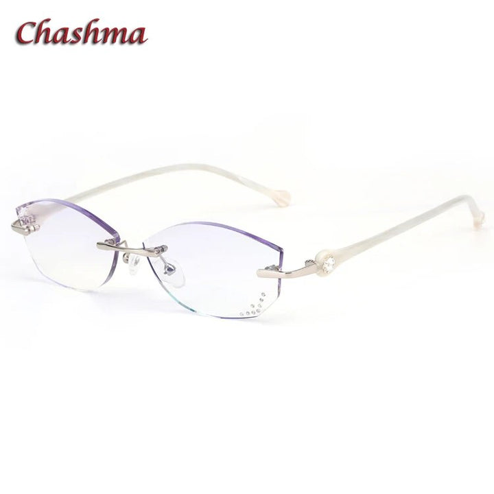 Chashma Ochki Women's Rimless Square Titanium Eyeglasses 77007 Rimless Chashma Ochki White Blue  