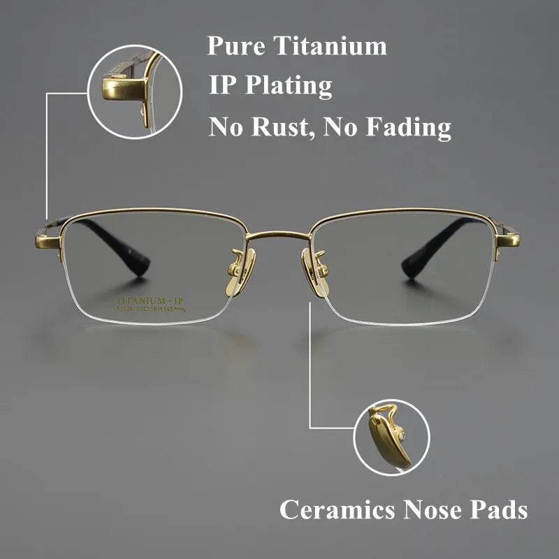 Chashma Ottica Men's Semi Rim Square Titanium Eyeglasses 91039 Semi Rim Chashma Ottica   