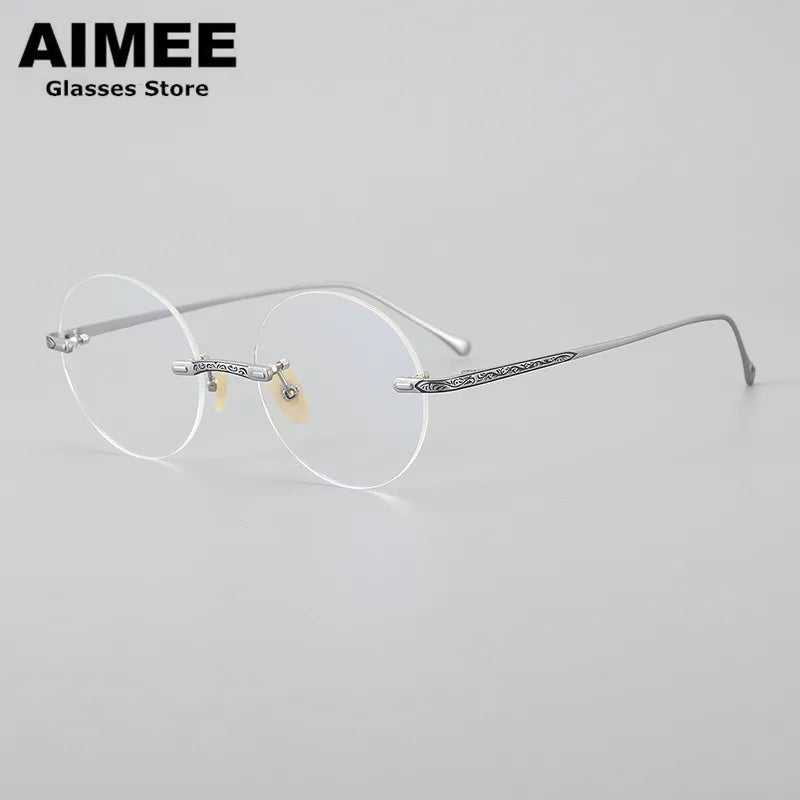 Aimee Unisex Rimless Round Titanium Eyeglasses 59334 Rimless Aimee Silver  