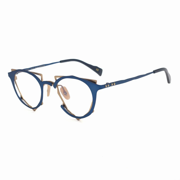 Aror Unisex Full Rim Irregular Oval Triangle Titanium Eyeglasses 49445 Full Rim Aror Blue