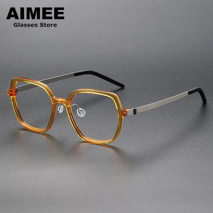 Aimee Unisex Full Rim Polygon Square Titanium Acetate Eyeglasses 11824