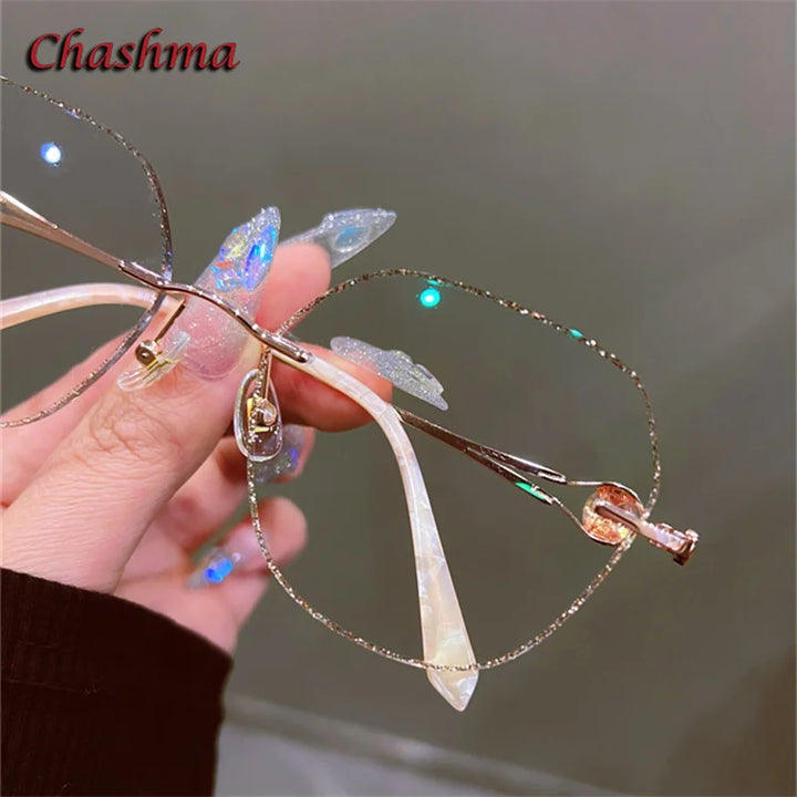 Chashma Ochki Women's Rimless Oval Titanium Glitter Edge Eyeglasses 3017 Rimless Chashma Ochki   