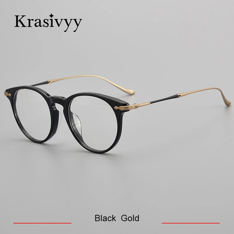 Krasivyy Unisex Full Rim Round Titanium Acetate Eyeglasses 715889