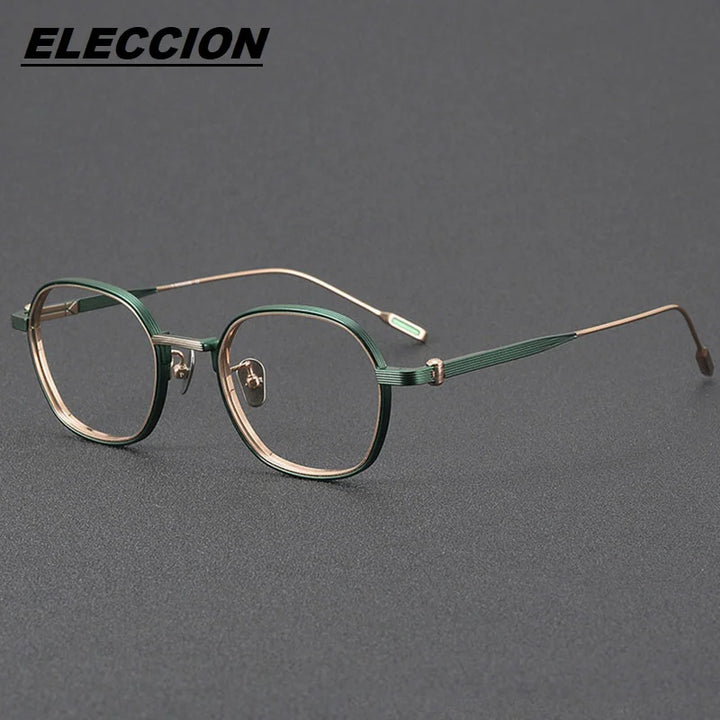 Eleccion Unisex Full Rim Oval Square Titanium Eyeglasses 39140 Full Rim Eleccion Green - Gold CHINA