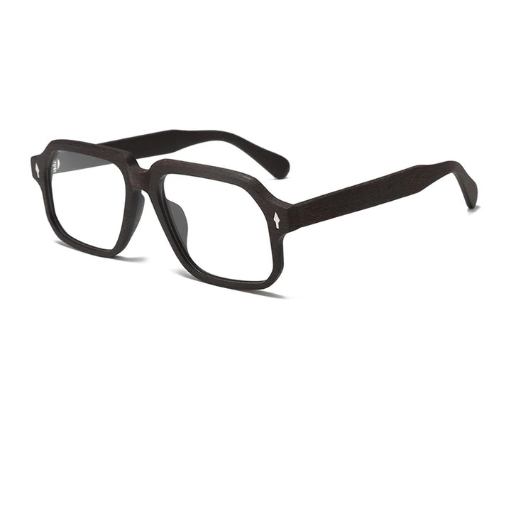 Hdcrafter Men's Full Rim Polygon Square Wood Alloy Eyeglasses 81884
