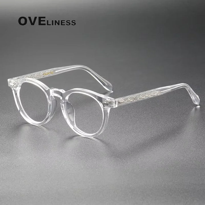 Oveliness Unisex Full Rim Round Acetate Titanium Eyeglasses 44505 Full Rim Oveliness transparent