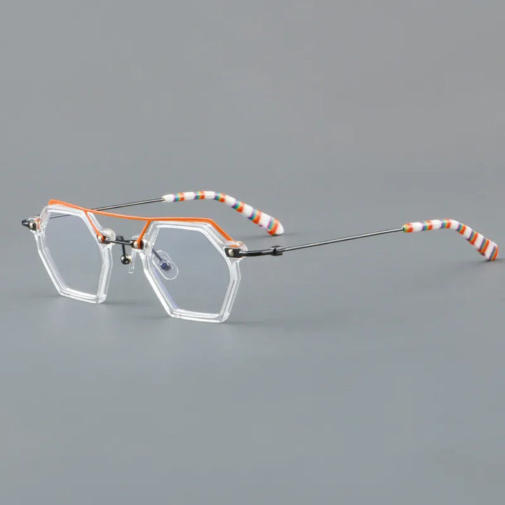 CCspace Unisex Full Rim Polygon Double Bridge Acetate Alloy Eyeglasses 3812 Full Rim CCSpace ClearOrange  