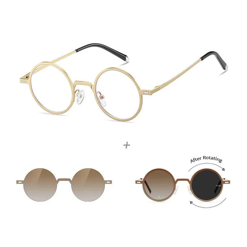 Ralferty Women's Full Rim Round Steel Eyeglasses Clip On Sunglasses 725204