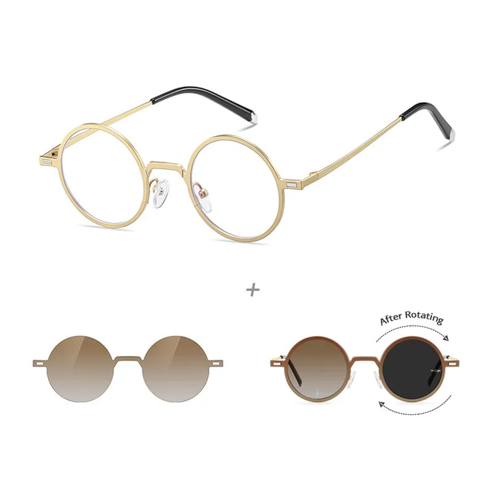 Ralferty Women's Full Rim Round Steel Eyeglasses Clip On Sunglasses 725204