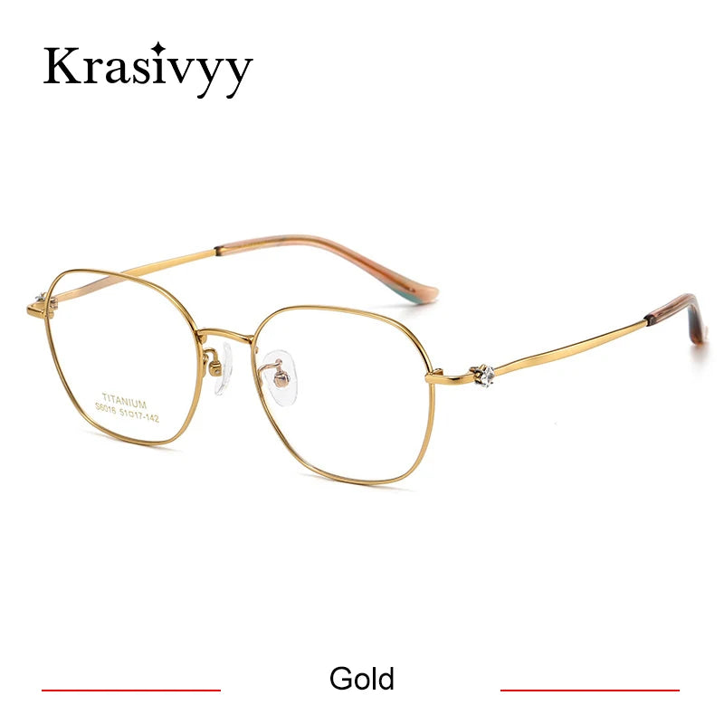 Krasivyy Women's Full Rim Flat Top Square Titanium Eyeglasses 6016 Full Rim Krasivyy Gold  