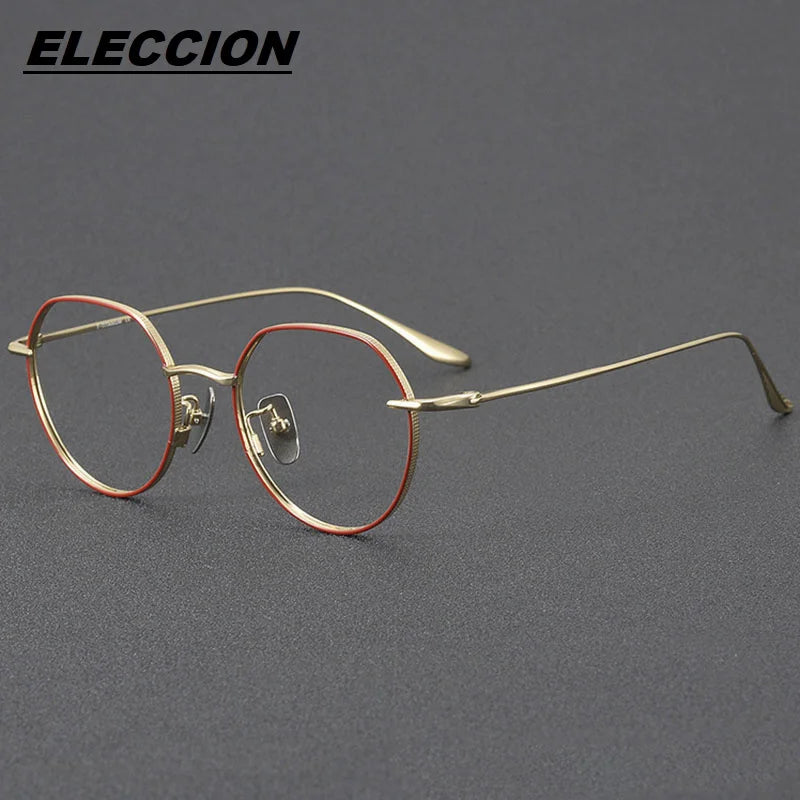 Eleccion Women's Full Rim Flat Top Oval Titanium Eyeglasses 424176 Full Rim Eleccion Red - Gold CHINA