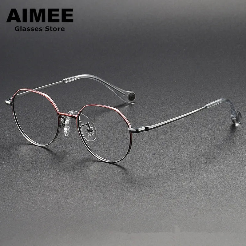 Aimee Unisex Youth Full Rim Flat Top Oval Titanium Eyeglasses 380946