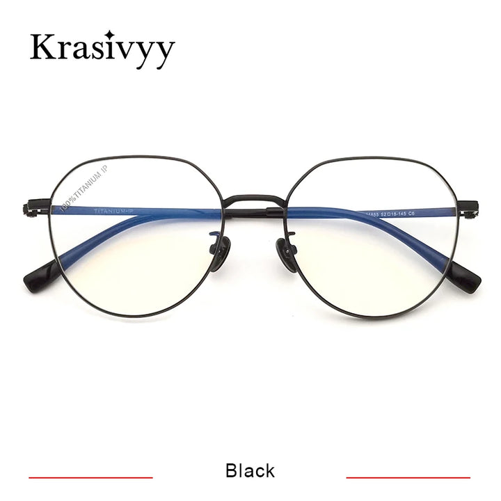 Krasivyy Womens Full Rim Round Titanium Eyeglasses Kr8188 Full Rim Krasivyy Black  