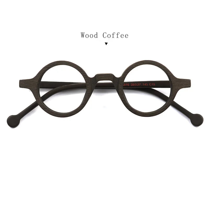 Hdcrafter Unisex Full Rim Round Small Acetate Eyeglasses A916 Full Rim Hdcrafter Eyeglasses Wood-Coffee  