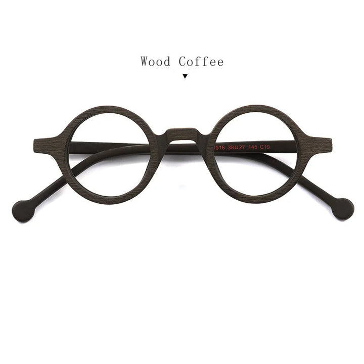Hdcrafter Unisex Full Rim Round Small Acetate Eyeglasses A916 Full Rim Hdcrafter Eyeglasses Wood-Coffee  