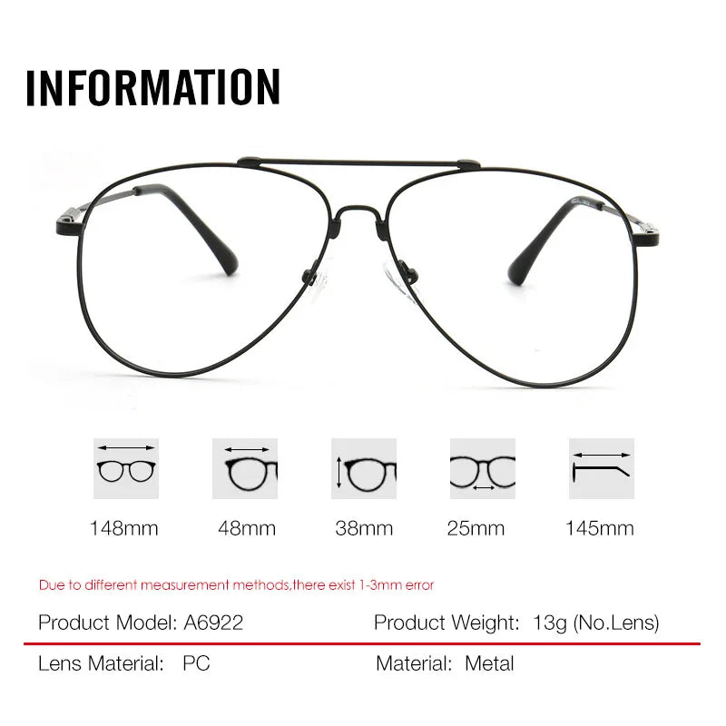 Aror Men's Full Rim Oval Double Bridge Titanium Eyeglasses Sunglasses 69224