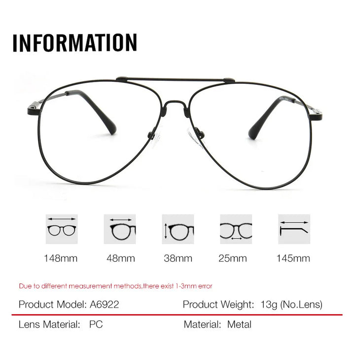 Aror Men's Full Rim Oval Double Bridge Titanium Eyeglasses Sunglasses 69224