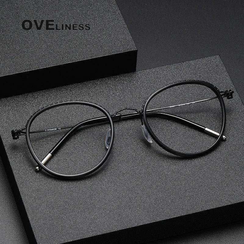 Oveliness Unisex Full Rim Round Screwless Acetate Titanium Eyeglasses 80887 Full Rim Oveliness   