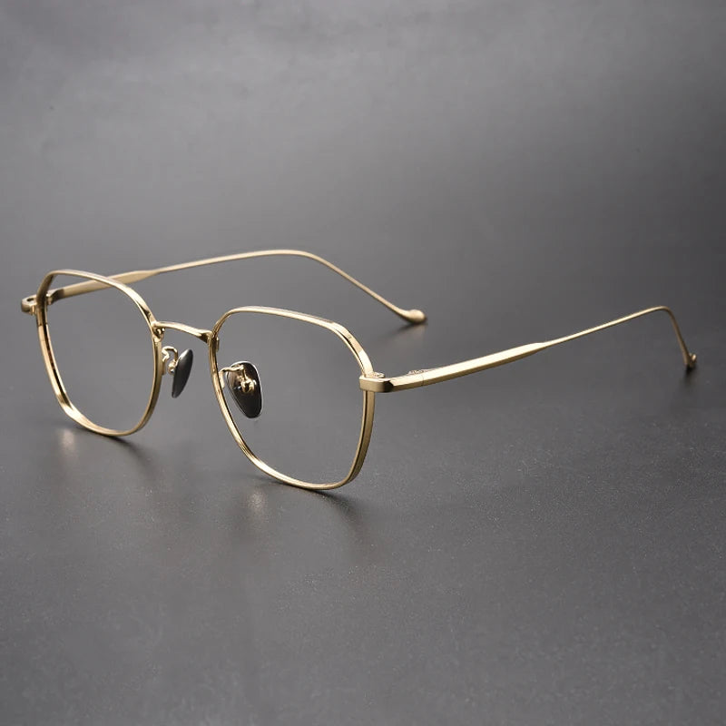 Muzz Unisex Full Rim Geometric IP Titanium Eyeglasses 316 Full Rim Muzz Gold  