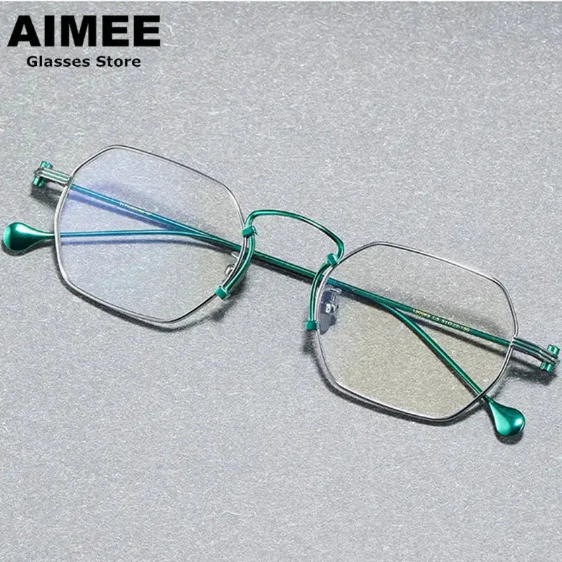 Aimee Unisex Full Rim Flat Top Polygon Titanium Eyeglasses 190069 FuzWeb