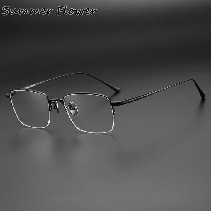 Summer Flower Unisex Semi Rim Polygon Square Titanium Eyeglasses 52145