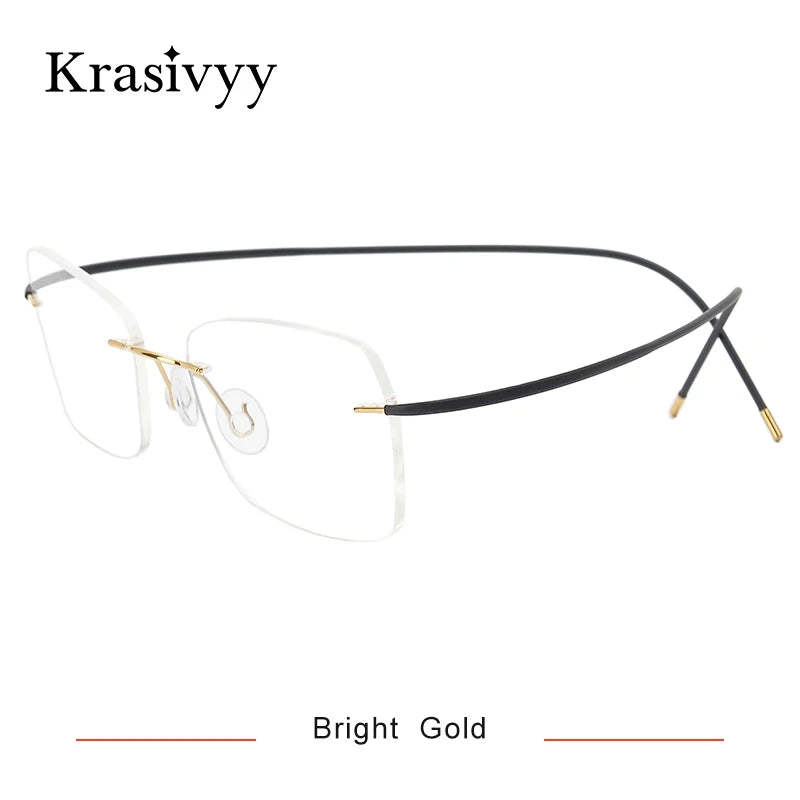 Krasivyy Unisex Rimless Oval Titanium Eyeglasses 1615 Rimless Krasivyy Bright Gold  