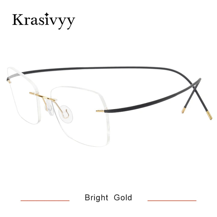 Krasivyy Unisex Rimless Oval Titanium Eyeglasses 1615 Rimless Krasivyy Bright Gold  