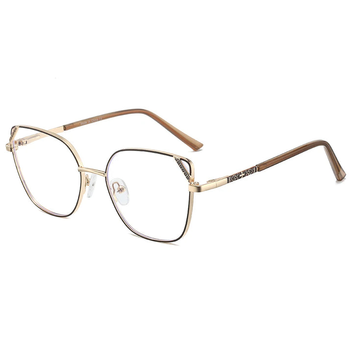 KatKani Women's Full Rim Square Cat Eye Alloy Eyeglasses 8612 Full Rim KatKani Eyeglasses Brown Gold  