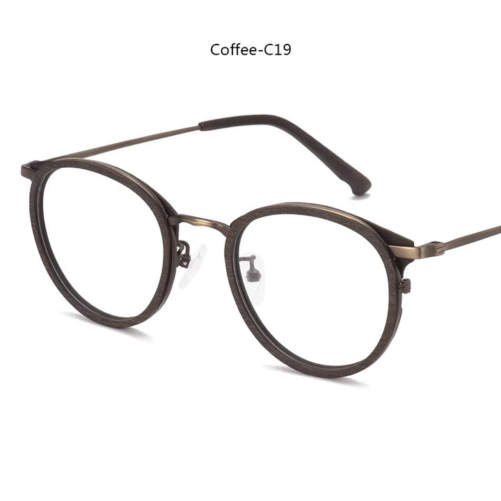 Hdcrafter Women's Full Rim Round Wood Titanium Eyeglasses 98094