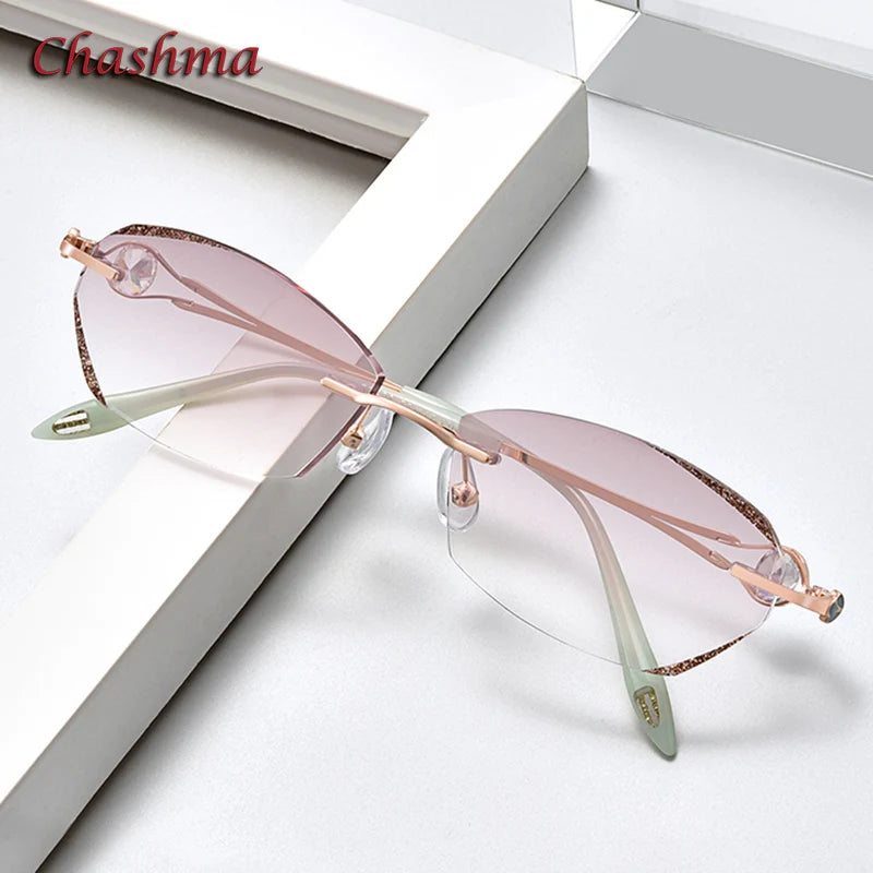 Chashma Ochki Women's Rimless Oval Square Titanium Eyeglasses 52006