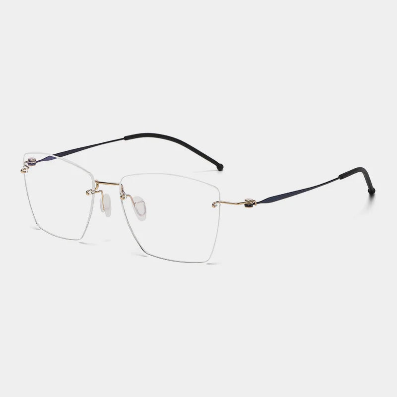 Hdcrafter Unisex Rimless Polygon Square Titanium Eyeglasses 5938 Rimless Hdcrafter Eyeglasses Gold-Black  