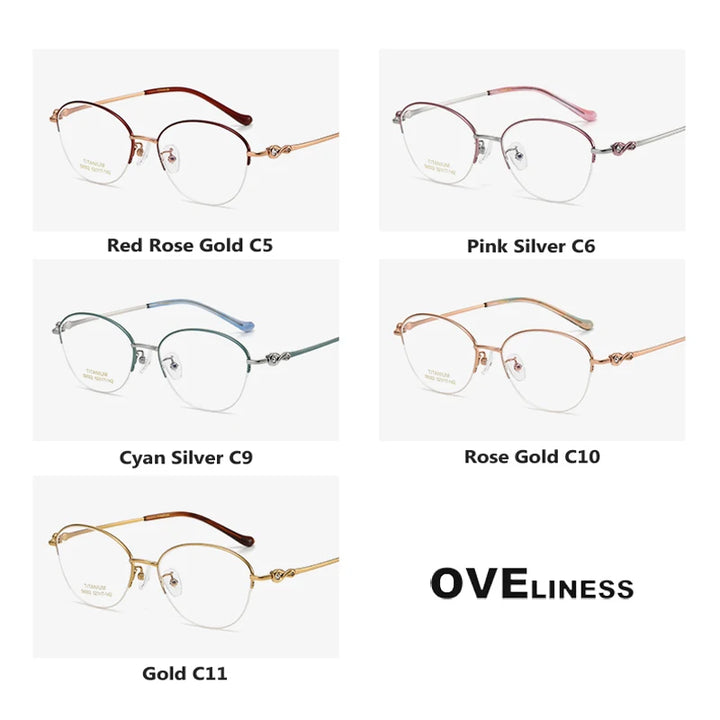 Oveliness Women's Semi Rim Oval Titanium Eyeglasses 196002 Semi Rim Oveliness   