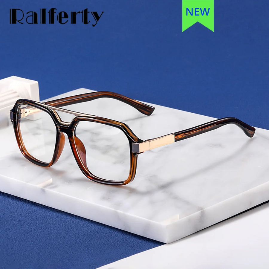 Ralferty Men's Full Rim Square Double Bridge Acetate Alloy Eyeglasses 81181 Full Rim Ralferty   