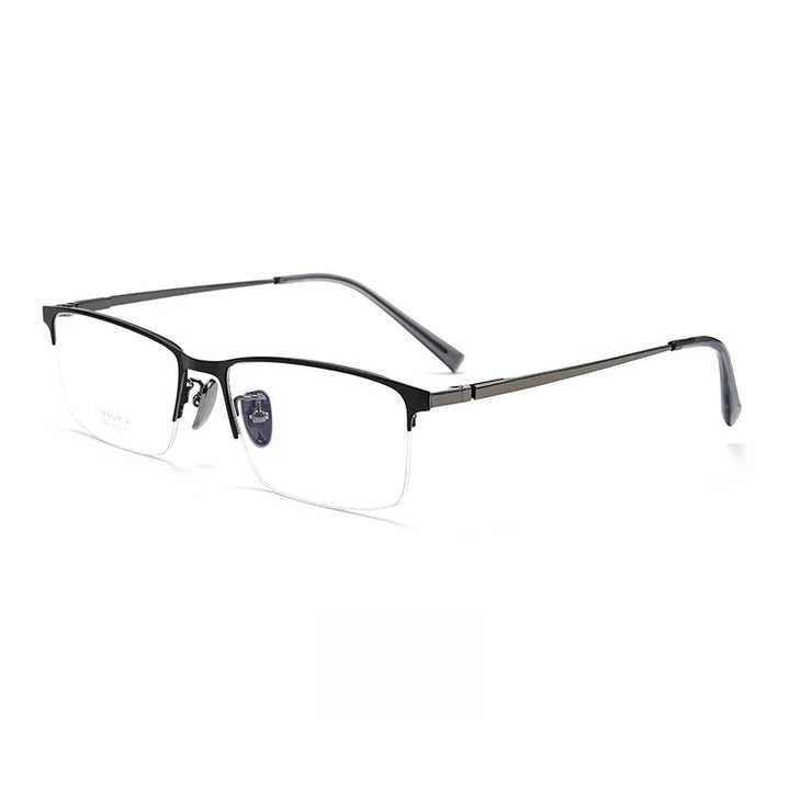 Yimaruili Men's Semi Rim Square Titanium Eyeglasses 26002 Semi Rim Yimaruili Eyeglasses Black Gun