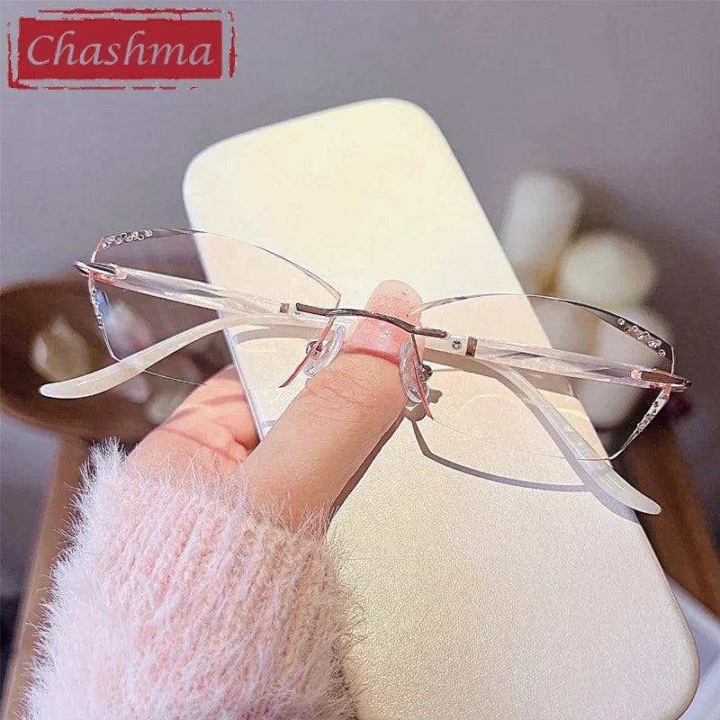 Chashma Ottica Women's Rimless Square Cat Eye Titanium Eyeglasses 520254